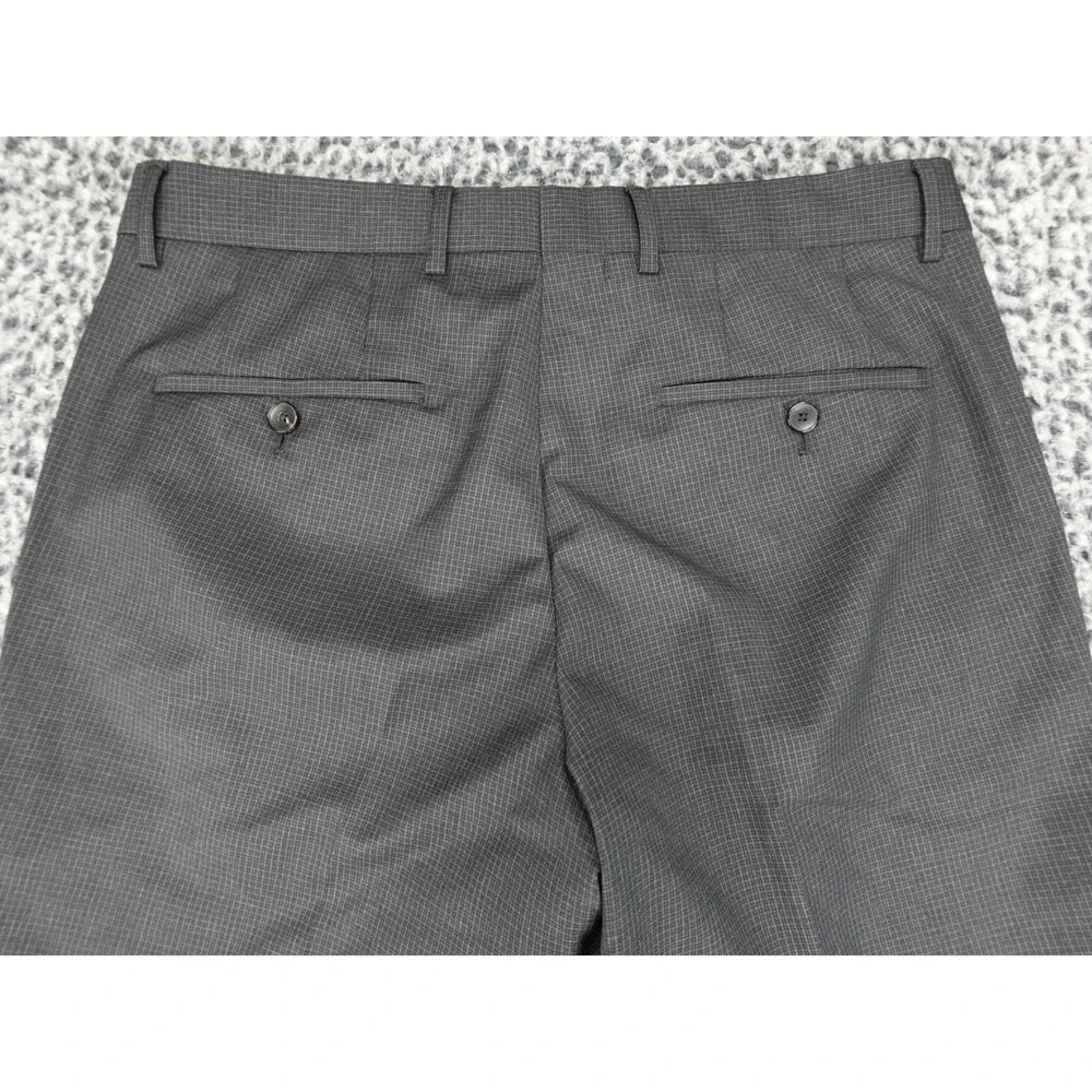 Hugo Boss Dress Pants Mens 38R Grey‎ Excellent Micro-Check Flat Front Trousers